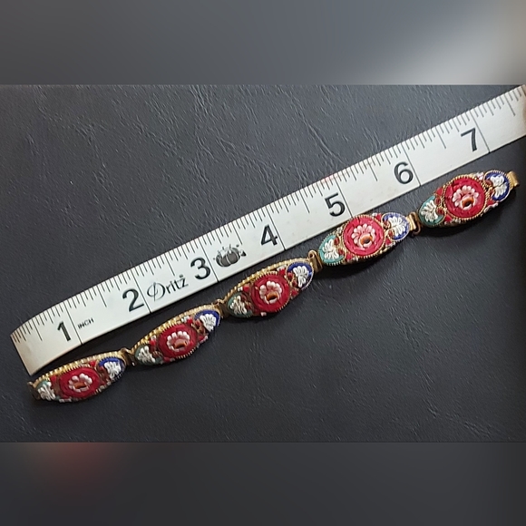 One Of A Kind Antique Art Glass Micro Mosaic Bracelet With Linked Floral Scenes - Picture 4 of 4
